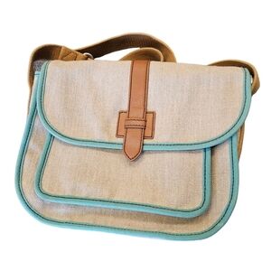 Fossil VTG Cloth Fabric Khaki Teal Purse Bag